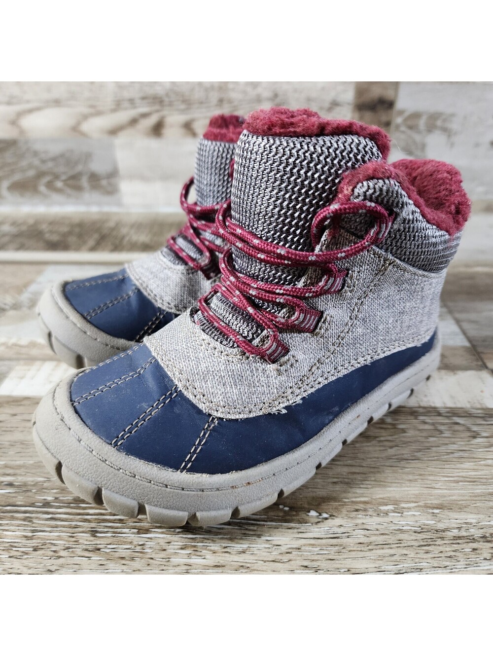 Toddler Boys Wonder Nation Gray / Blue Lined Hiking Snow Boots Size 9